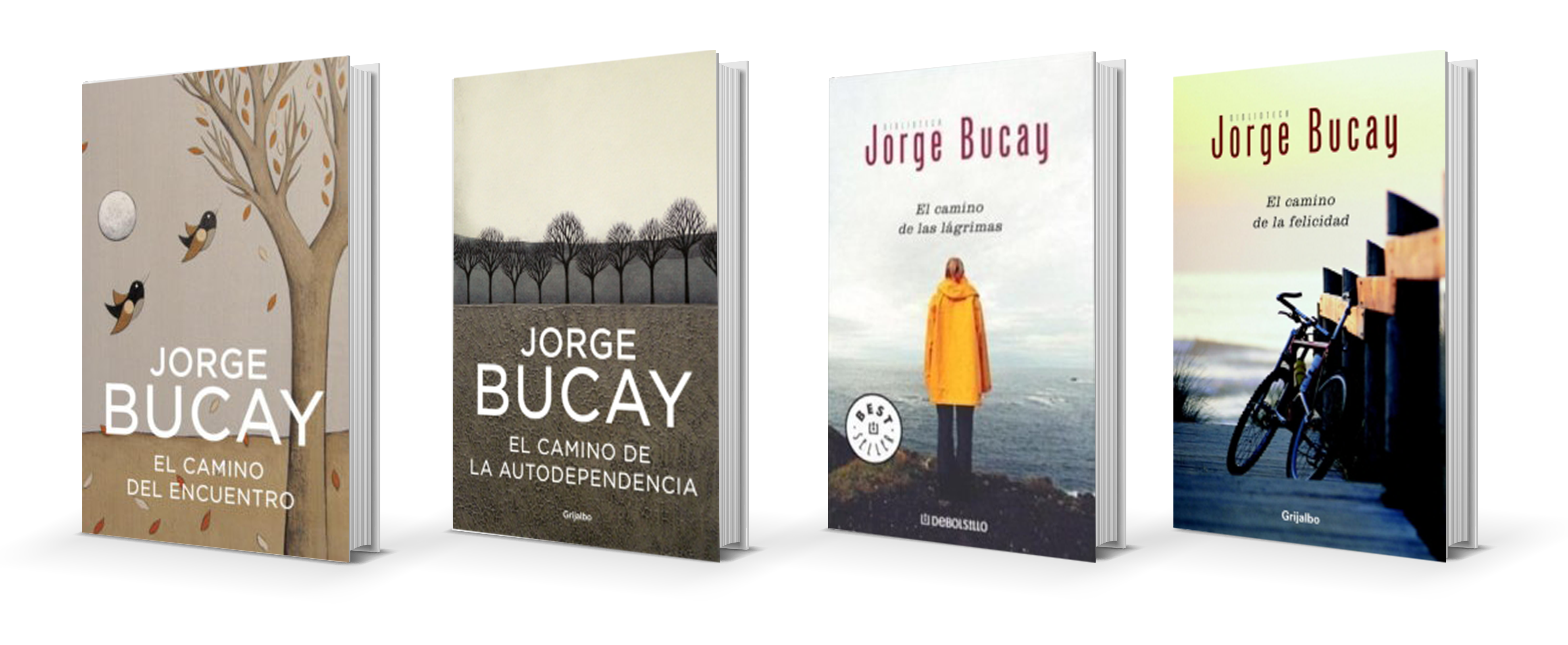 Hombre leyendo los 4 libros de la serie Hojas de Ruta por Jorge Bucay